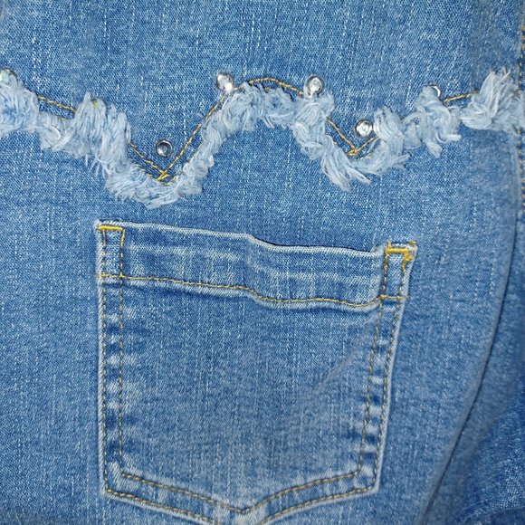 Vintage Carolina Blues Denim Shirt XL Raw Edges Button Down Short Sleeve Western - Picture 5 of 12